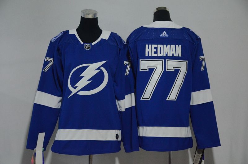Women Tampa Bay Lightning #77 Hedman Blue Hockey Stitched Adidas NHL Jerseys->women nhl jersey->Women Jersey